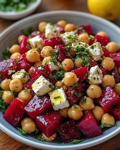 Chickpea, Beet & Feta Salad with Lemon-Garlic Vinaigrette beetroot