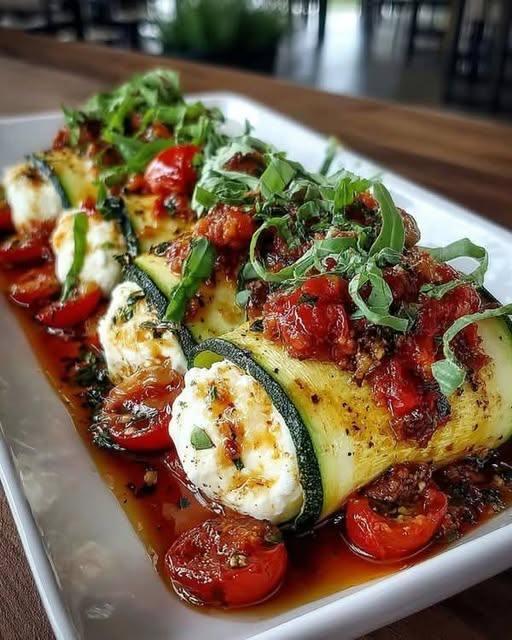 Zucchini Rolls with Tomato Sauce & Mozzarella